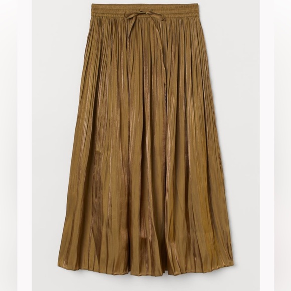 H&M Skirts Hm Olive Green Pleated Midi Skirt Poshmark